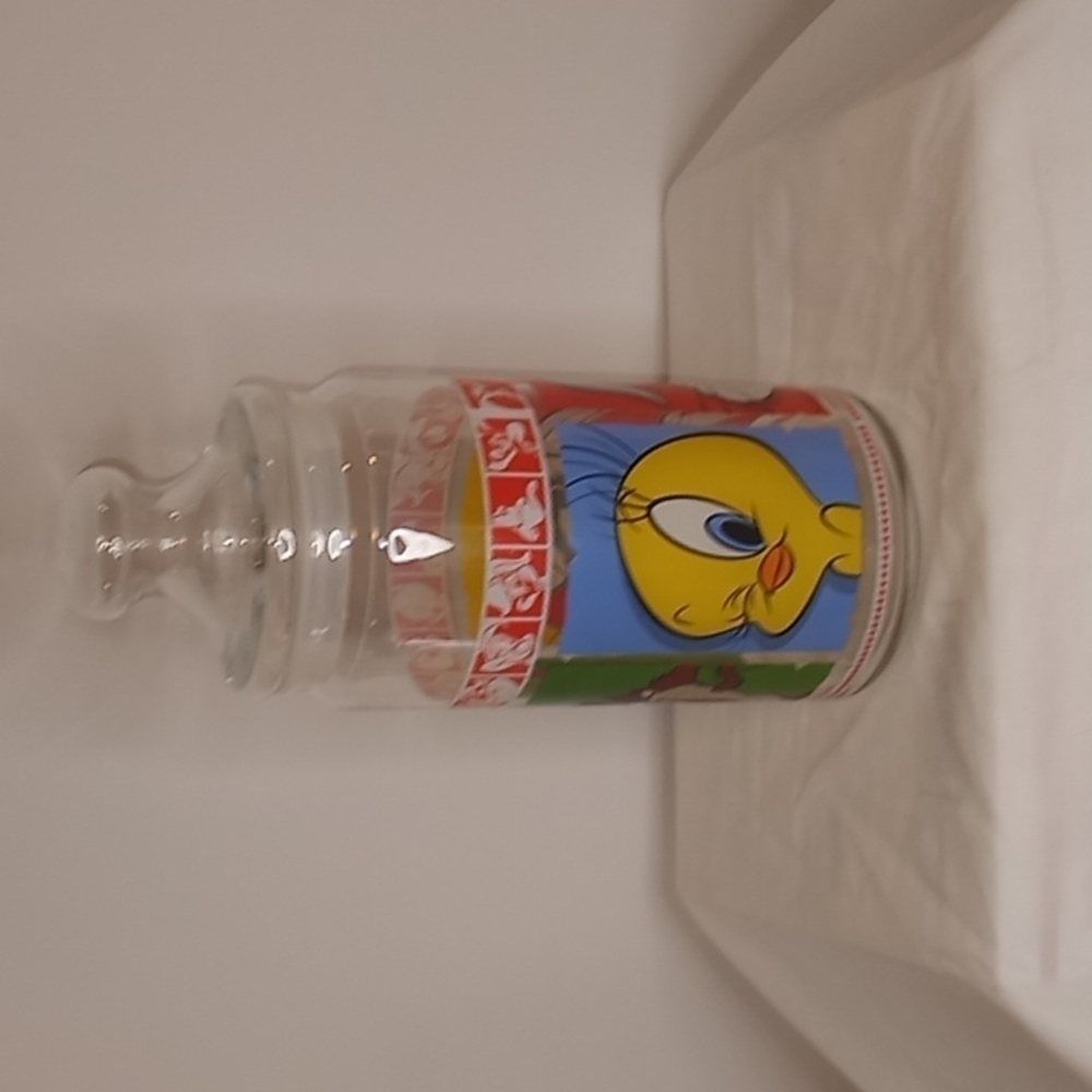 1999 Looney Tunes Merry Melodies Large glass cookie jar with original lid rare